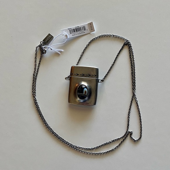 NWT Coach Silver Gem Locket Stone Necklace Compartment Container - Picture 4 of 5